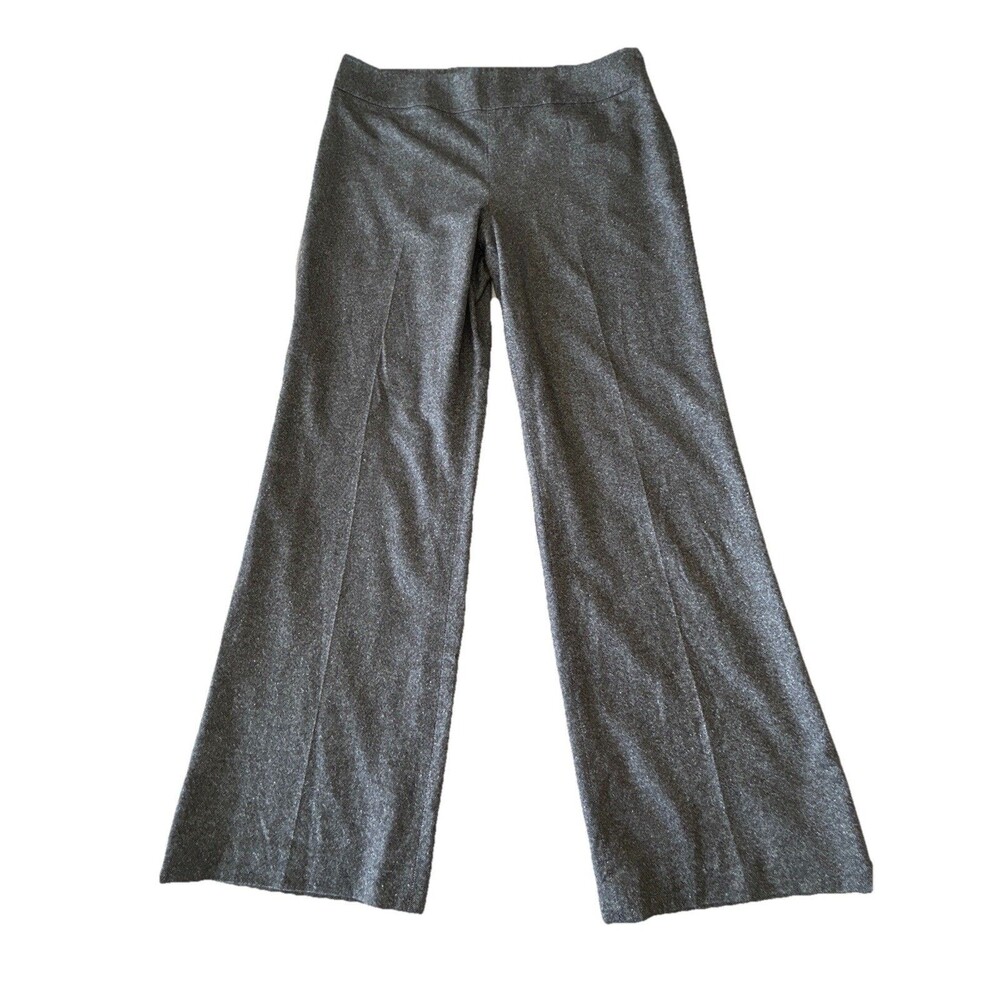 Talbots Wool Blend Lined Pants Womens SZ 14 Gray Tweed Side Zip Wide Leg Trouser